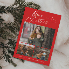 Cartão De Festividades Colagem de Fotos Natal Feliz Script Branco 3 