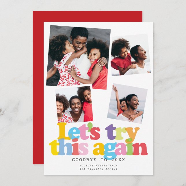 Cartão De Festividades Colagem de Fotos Natal Vamos Tentar Isso Novamente (Frente/Verso)