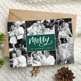 Cartão De Festividades Colagem de Fotos Natal Verde Script Alegre 6