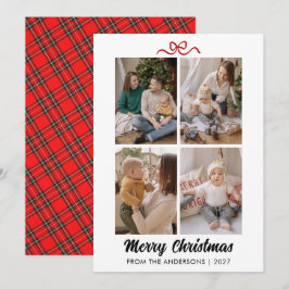 Cartão De Festividades Colagem de Fotos Natalino Elegante com Letra Verme