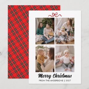 Cartão De Festividades Colagem de Fotos Natalino Elegante com Letra Verme