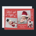 Cartão De Festividades Colagem de Fotos Noite 3 Silenciosa de Script Verm<br><div class="desc">Com estrelas desenhadas à mão,  tipografia química e um formato fotográfico único de 3. Vem com um padrão correspondente no verso.</div>