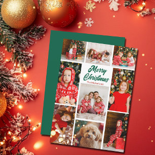 Cartão De Festividades Colagem de Fotos Ousada em Verde Feliz Natal 2025