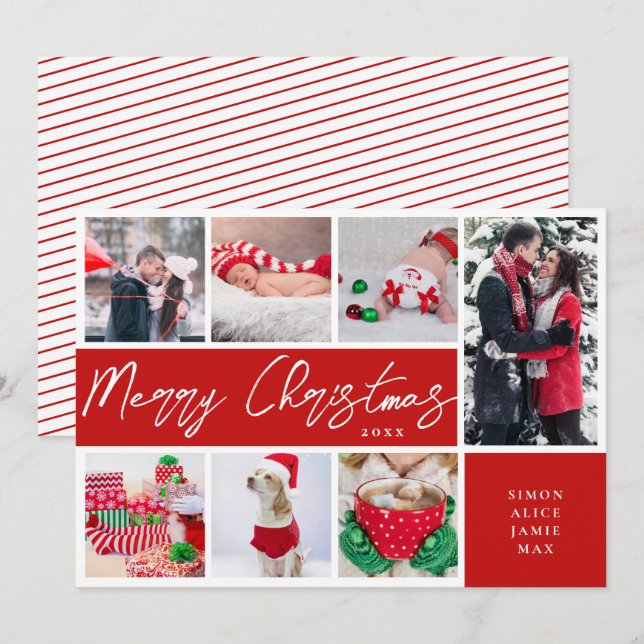 Cartão De Festividades Colagem de Fotos Personalizada de Feliz Natal Eleg (Frente/Verso)