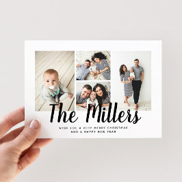 Cartão De Festividades Colagem de Fotos Personalizada do Nome da Família 