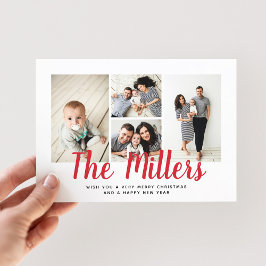 Cartão De Festividades Colagem de Fotos Personalizada do Nome da Família 