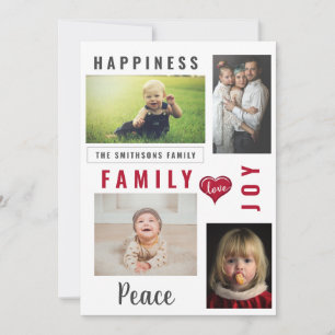 Cartão De Festividades Colagem de Fotos Personalizada e Família de Alegr