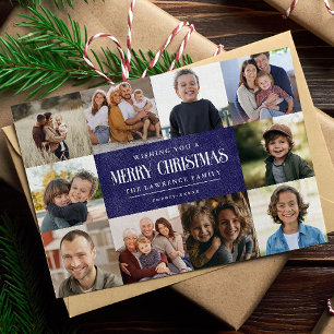 Cartão De Festividades Colagem de Fotos Rustic Blue Purple Christmas 10