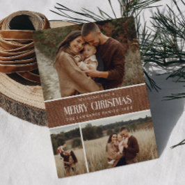 Cartão De Festividades Colagem de Fotos Rustic Brown Winter Christmas 3