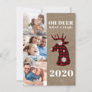 Cartão De Festividades Colagem de Fotos Rustic Oh Deer Xadrez Snowflakes