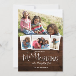 Cartão De Festividades Colagem de Fotos Rustic Wood 4 Feliz Natal