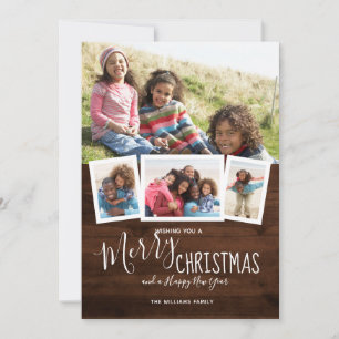 Cartão De Festividades Colagem de Fotos Rustic Wood 4 Feliz Natal
