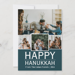 Cartão De Festividades Colagem de Fotos Simples Elegante Azul Feliz de Ha