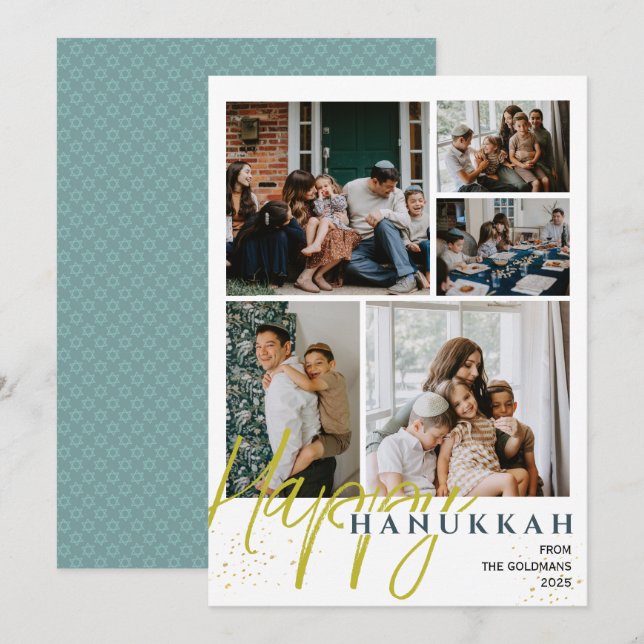 Cartão De Festividades Colagem de Fotos Simples Elegante Azul Feliz de Ha (Frente/Verso)