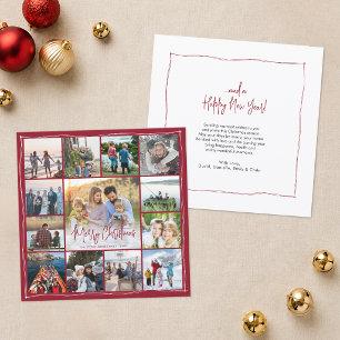 Cartão De Festividades Colagem de Fotos Simples Feliz Natal 13 Vermelho M