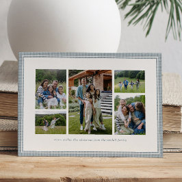 Cartão De Festividades Colagem de fotos simples moldura azul Natal famíli