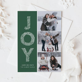 Cartão De Festividades Colagem de Fotos Verde com Letras de Folhagem JOY