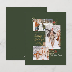 Cartão De Festividades Colagem de Fotos Verde Floresta Natal