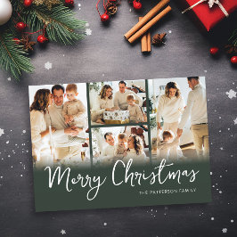 Cartão De Festividades Colagem de Fotos Verde Natal Família