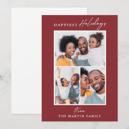 Cartão De Festividades Colagem de Fotos Vermelha Três Feriados Mais Feliz