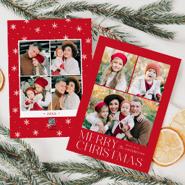 Cartão De Festividades Colagem de Fotos Vermelhas de Natal Moderno 7