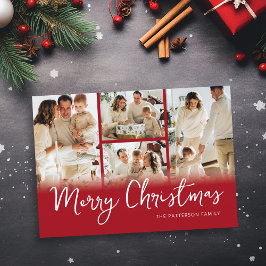 Cartão De Festividades Colagem de Fotos Vermelho Natal Família