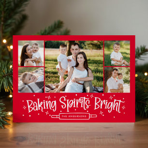 Cartão De Festividades Colagem de Fotos Vermelho Vibrante 'Baking Spirits