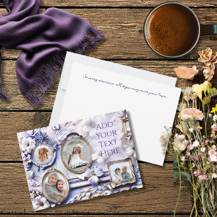 Cartão De Festividades Colagem de Moldura Floral Vintage com Lavanda Suav
