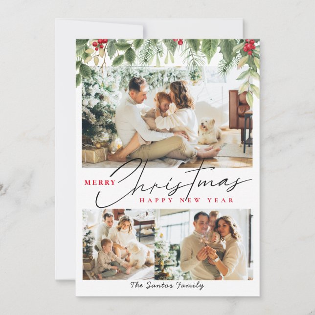 Cartão De Festividades Colagem de Natal 3 Amoras de inverno (Frente)