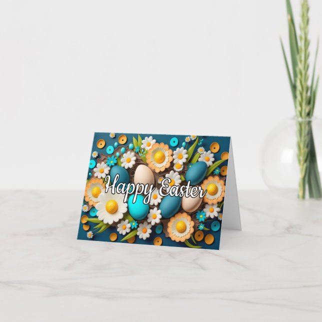 Cartão De Festividades Colagem de Ovos e Flores de Páscoa (Frente)