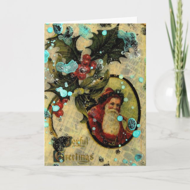 Cartão De Festividades Colagem de Papais noeis Joyful (Frente)