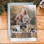 Cartão De Festividades Colagem de Quatro Fotos da Vila Snowy Winter<br><div class="desc">Ilustração de feriado com uma fila de casas com telhados cobertos de neve,  três modelos de fotos quadradas e um modelo de fundo fotográfico orientado para retratos com campos de texto editáveis.</div>