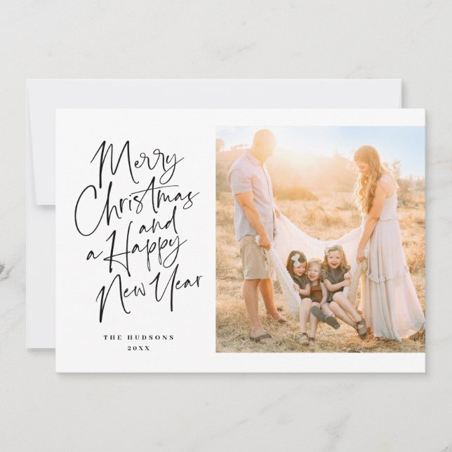 Cartão De Festividades Colagem de Script de Caligrafia de Natal Preto Ele (Frente)