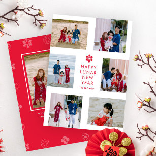 Cartão De Festividades Colagem Floral Lunar Ano Novo chinês
