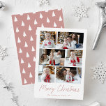 Cartão De Festividades Colagem Fotográfica Dusty Rosa Merry Christmas Scr<br><div class="desc">Cartão de férias moderno com 6 fotos organizadas em um layout de colagem. "Feliz Natal" é exibido em um roteiro de rosa empoeirado manuscrito com seu nome de família e o ano mostrado abaixo. O cartão de feriado multifoto é revertido para exibir um rosa empoeirado e um padrão de árvore...</div>