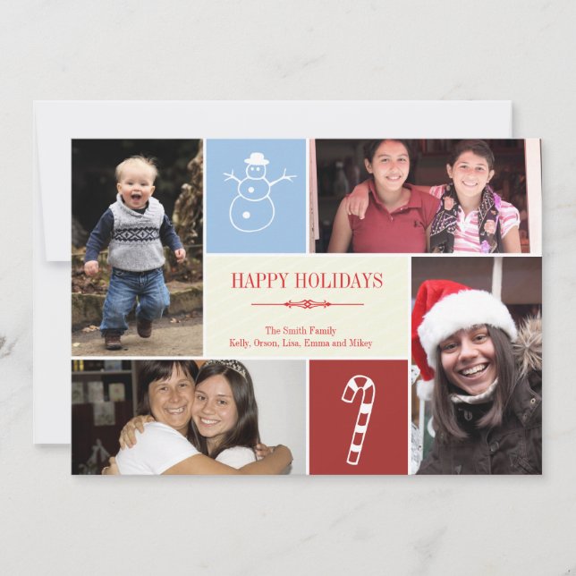 Cartão De Festividades Colagem fotográfica, neves doce Cana Natal (Frente)