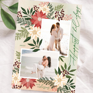 Cartão De Festividades Colagem Fotográfico Botânico de Poinsettia de Nata