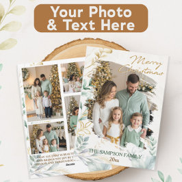 Cartão De Festividades Colagem Mínima de Foto de Natal de Pincel Botânico