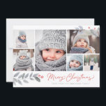 Cartão De Festividades Colagem Multifotográfica de Natal Rustic Floral<br><div class="desc">Este cartão festivo e caprichoso de 6 fotos de Natal apresenta uma colagem de fotos,  florais e diz Feliz Natal em moderno roteiro de pincel. Vem com um padrão correspondente no verso.</div>
