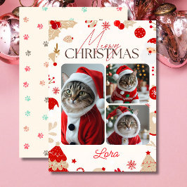 Cartão De Festividades Colagem personalizada de 3 fotos, natal meowy