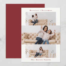 Cartão De Festividades Colagem Vermelha e Branca Moderna com Três Fotos