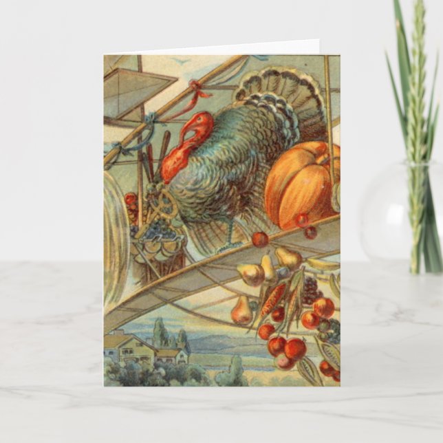 Cartão De Festividades Colheita da Turquia e Biplane (Frente)