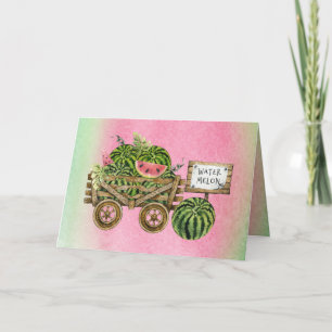 Cartão De Festividades Colheita de Watermelon Carrinho Aquoso Madeira Car