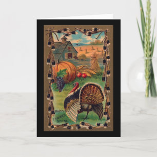 Cartão De Festividades Colheita, Tom e Fazenda Vintage Ação de Graças