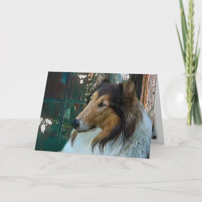 Cartão De Festividades Collie de Natal na Janela (Frente)