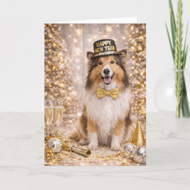 Cartão De Festividades Collie New Year's Card -Happy New Year Dog  (Frente)