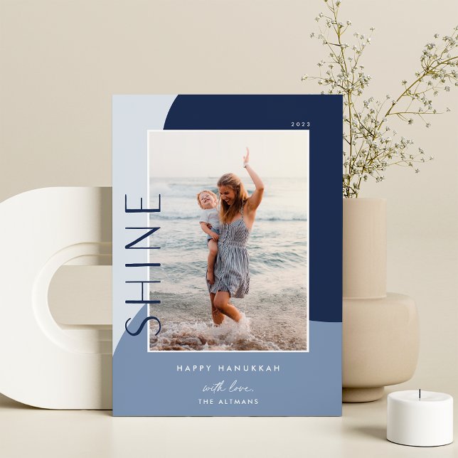 Cartão De Festividades Colorblock Shine | Foto Vertical Hanukkah (Criador carregado)