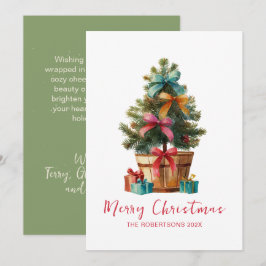 Cartão De Festividades Colorful Bows Rustic Christmas Tree Card