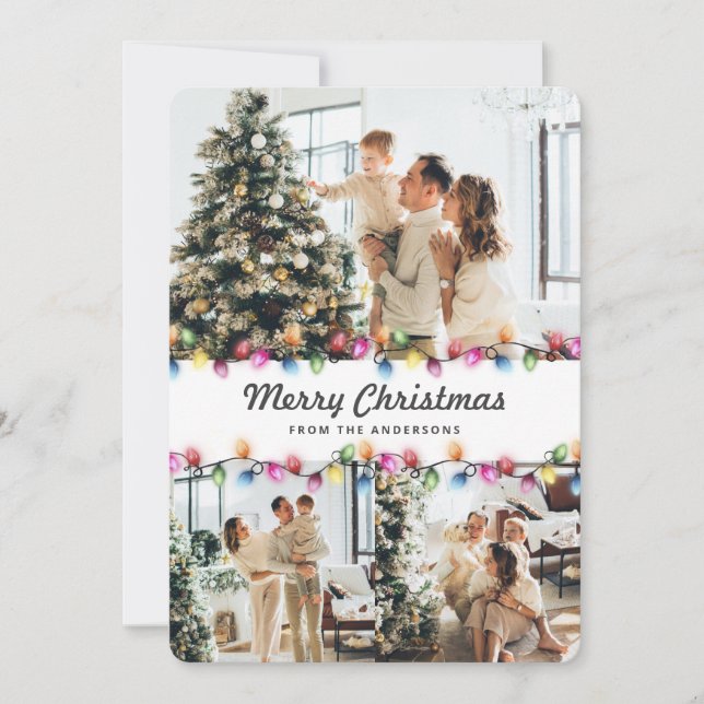 Cartão De Festividades Colorful Bright Christmas Lights Photo (Frente)