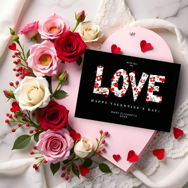 Cartão De Festividades Colorful Cute Doodle Love Word Happy Valentine's  (Colorful Cute Doodle Love Word Happy Valentine's Day Holiday Cards. )